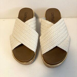 Corkys Peace Out Ivory Wedge Crisscross Sandals Size 7